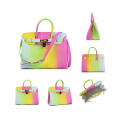 women high heel outdoor rainbow shoes with Matte Jelly Bag Fashion Colorful  Classic Tote Bag Padlock Lady Multi color Handbag